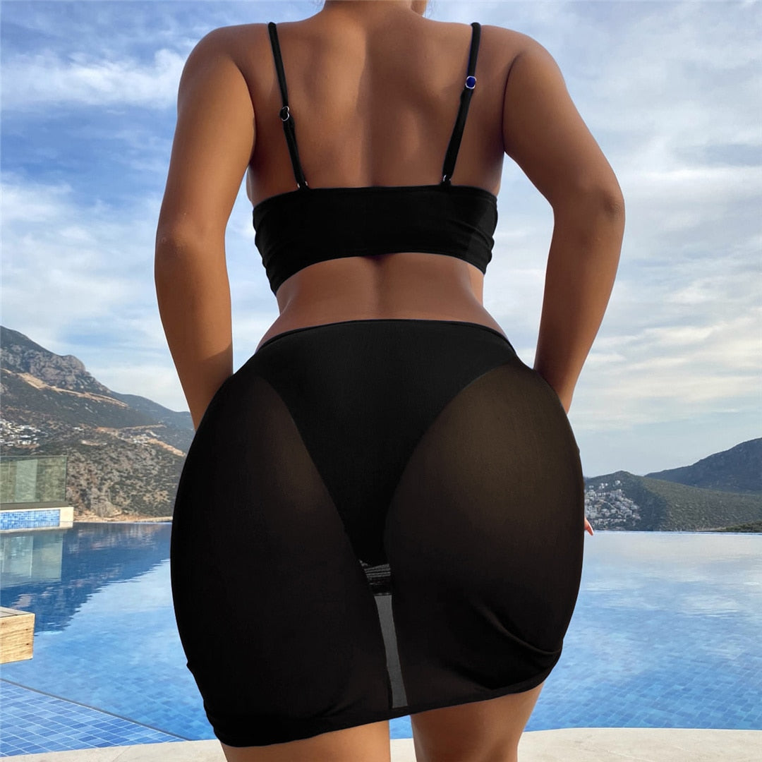 Pearls Shell Bikini & Mesh Skirt Sets