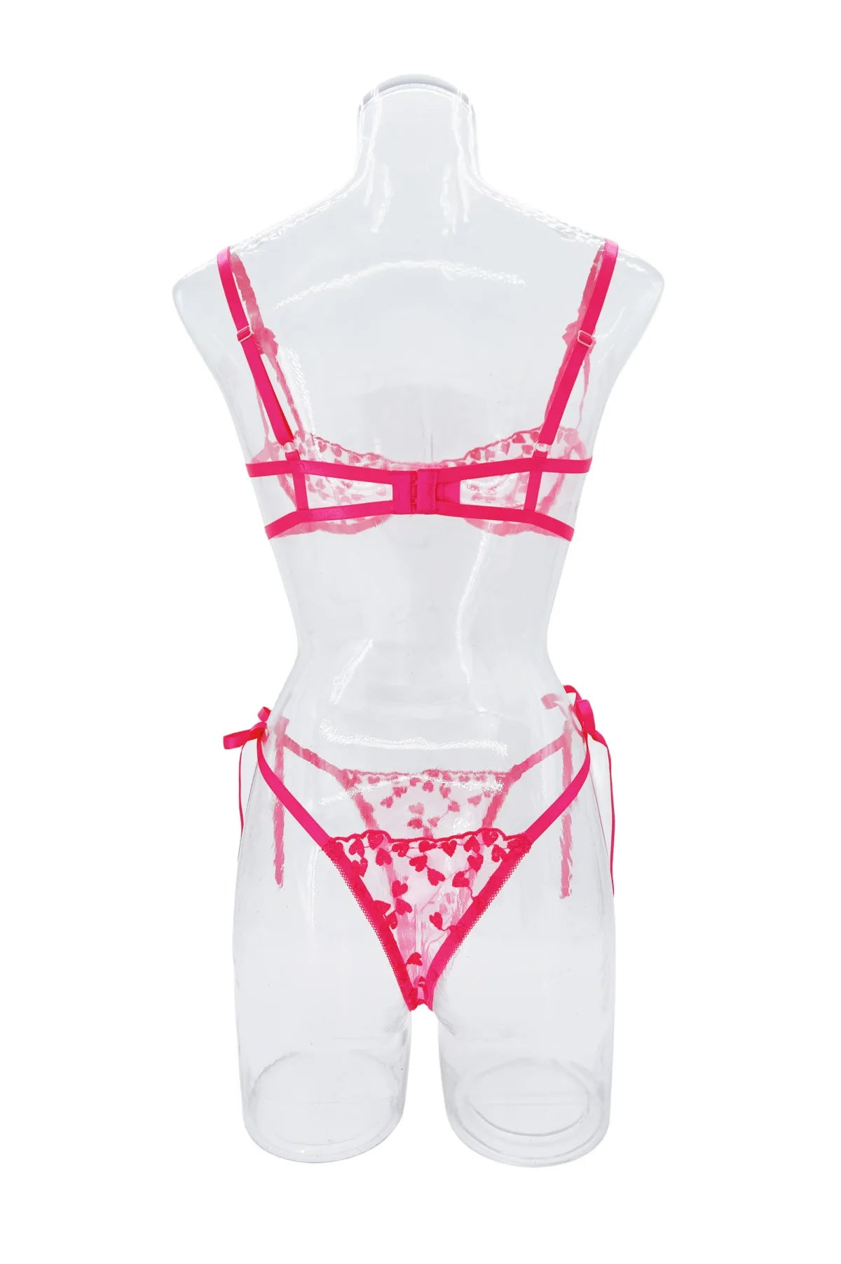 Mesh Heart Shaped Embroidery Bra & Thong Sets