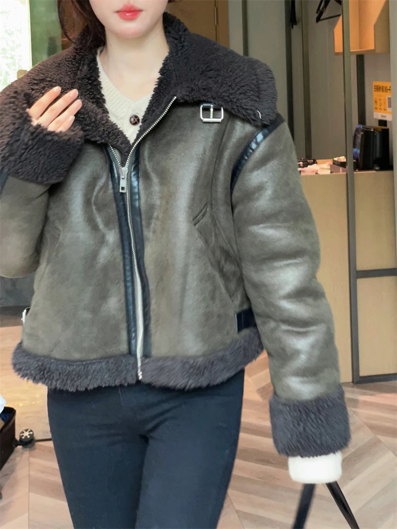 Moto PU Jackets Faux Fur Fleece