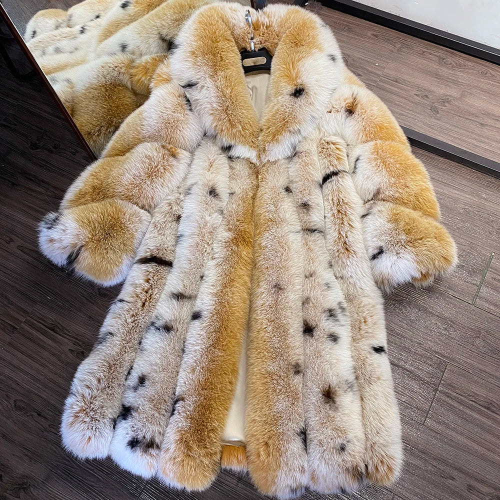 Luxury Polka Dot Long Real Fur Coats