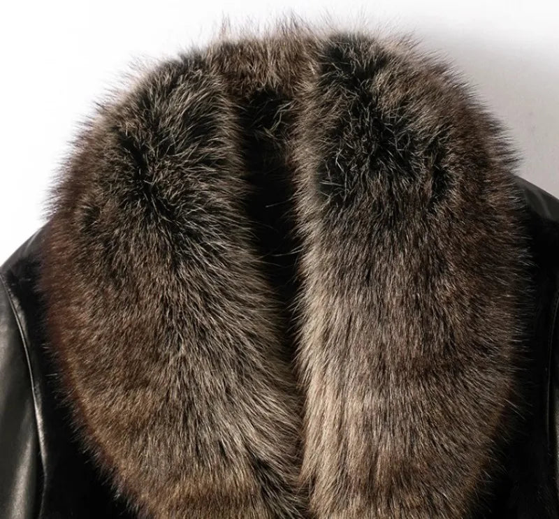 Genuine Leather Down Mink Fur Coats Real Fur Collar