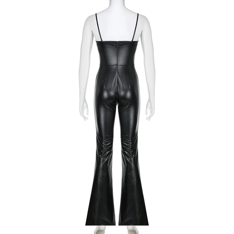 PU Leather Sleeveless Jumpsuits