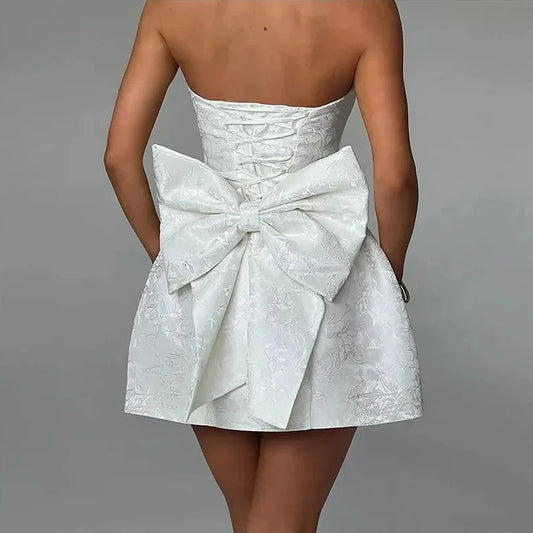 Lace Back Bow Sleeveless Mini Dress