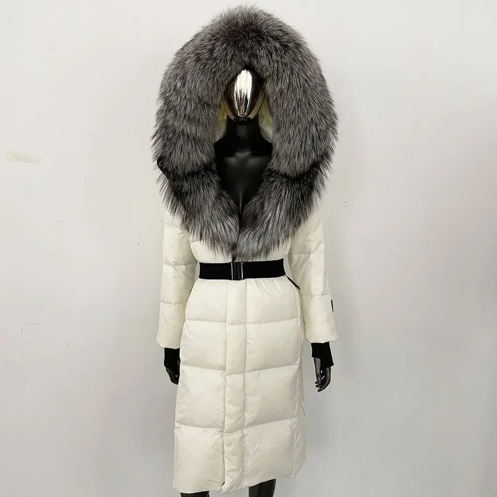 Real Fur Hooded X-long Duck Down Puffer Coats