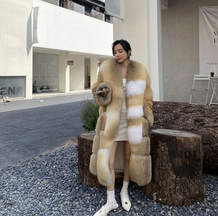 Long Thick Collar Real Fox Fur X-Long Coats