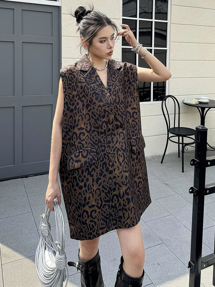 Leopard Print Loose Oversized Mini Vest Dress