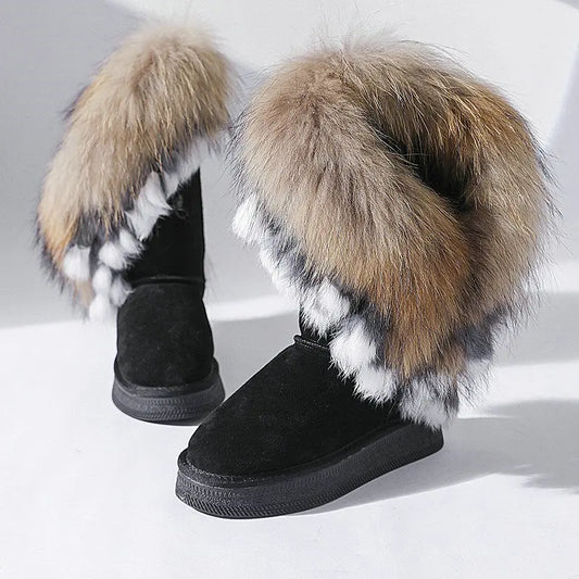 Genuine Leather Snow Boots Real Fur