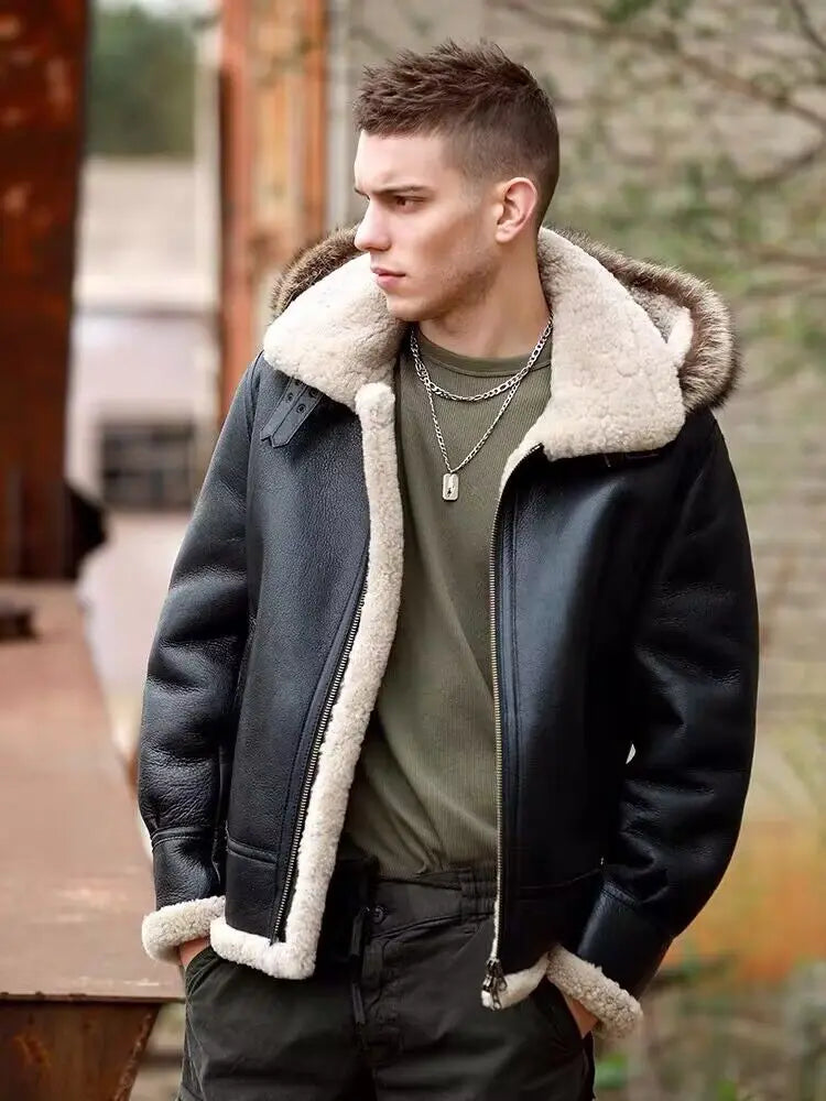 Genuine Leather Coats Shearling Liner Hooded