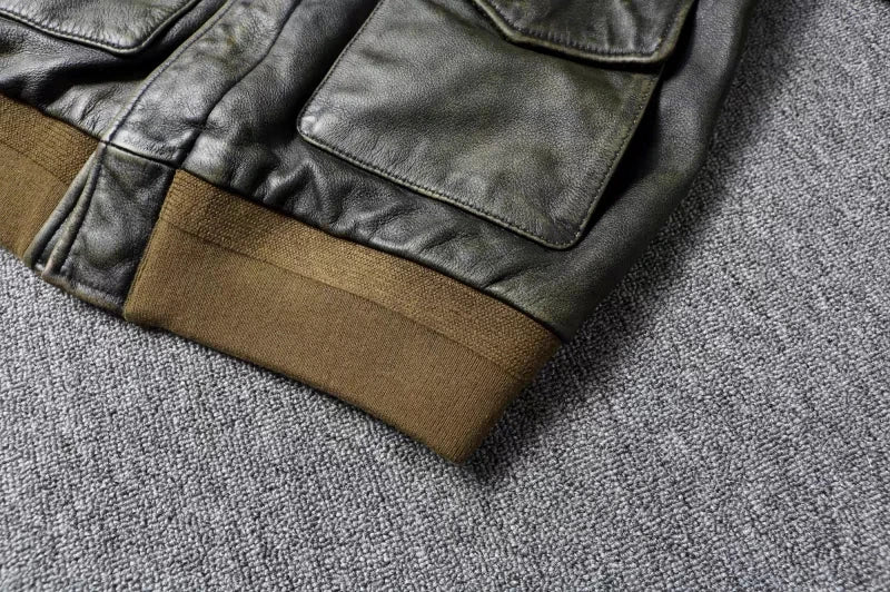 Green Genuine Leather Flight Jacket