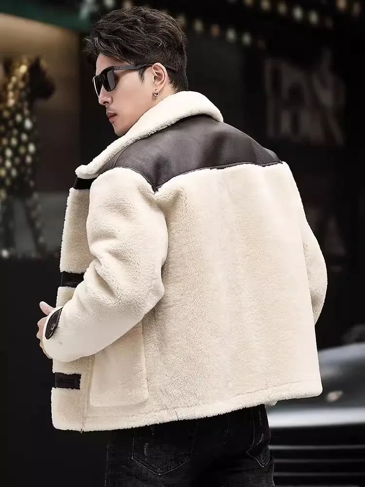 Genuine Leather Shearling Real Fur Short Coat