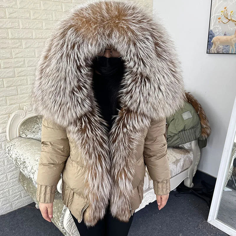 Duck Down Puffer Coats Real Fur Collar Parka