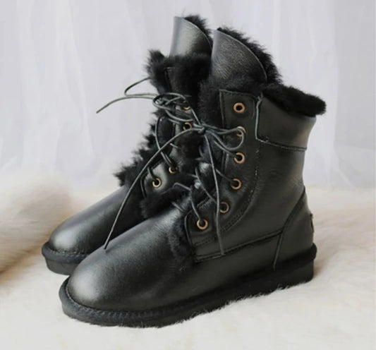 Waterproof Genuine Leather Wool Snow Boots