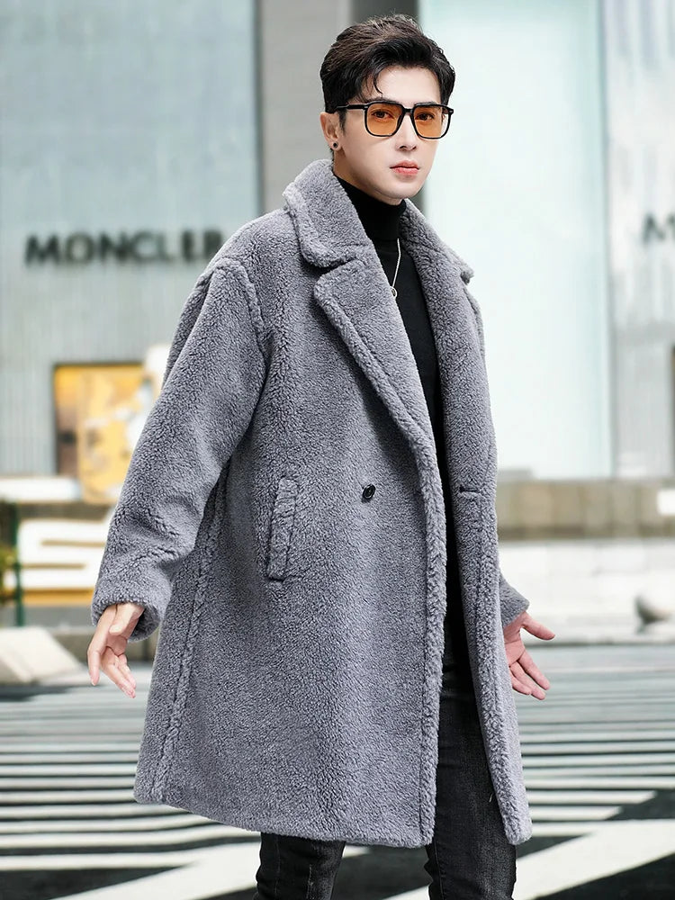 Cashmere Shearling Fur Long Wool Coat