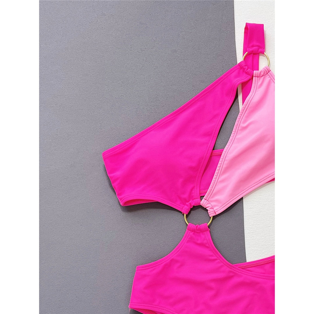 Pink One Shoulder Cut Out Monokini