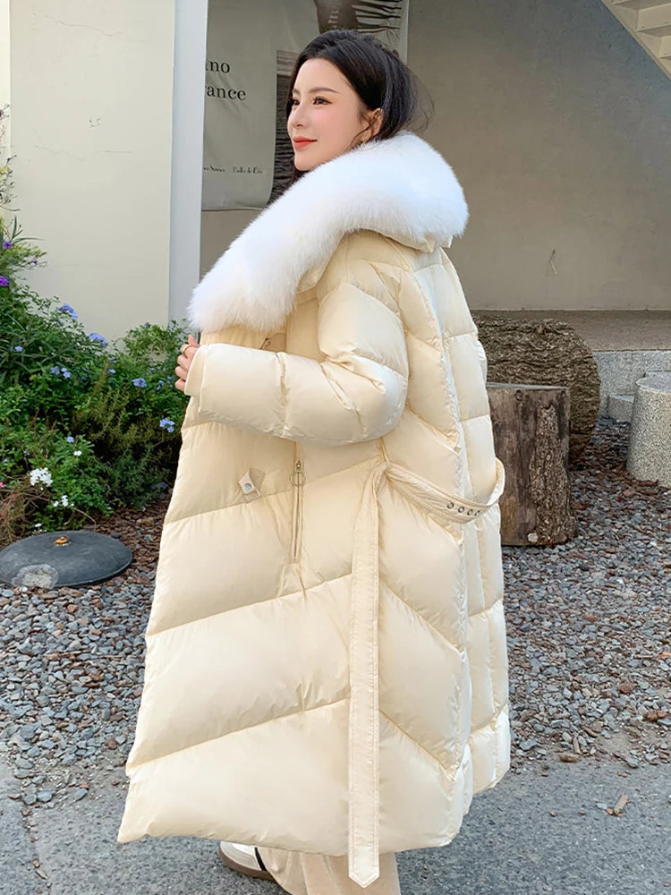Luxury Goose Down Real Fur Collar Long Puffer Jackets