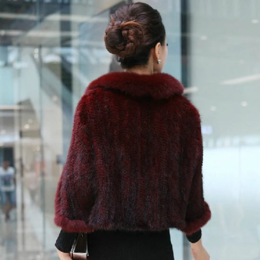 Knitted Real Mink Fur Shawl Fox Fur Collar