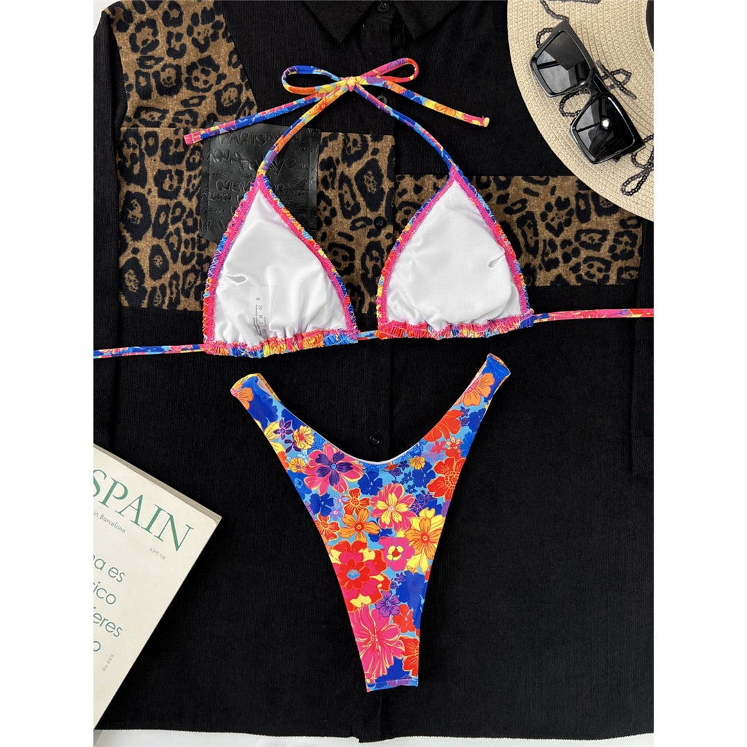 Floral Printed Halter Brazilian Bikinis