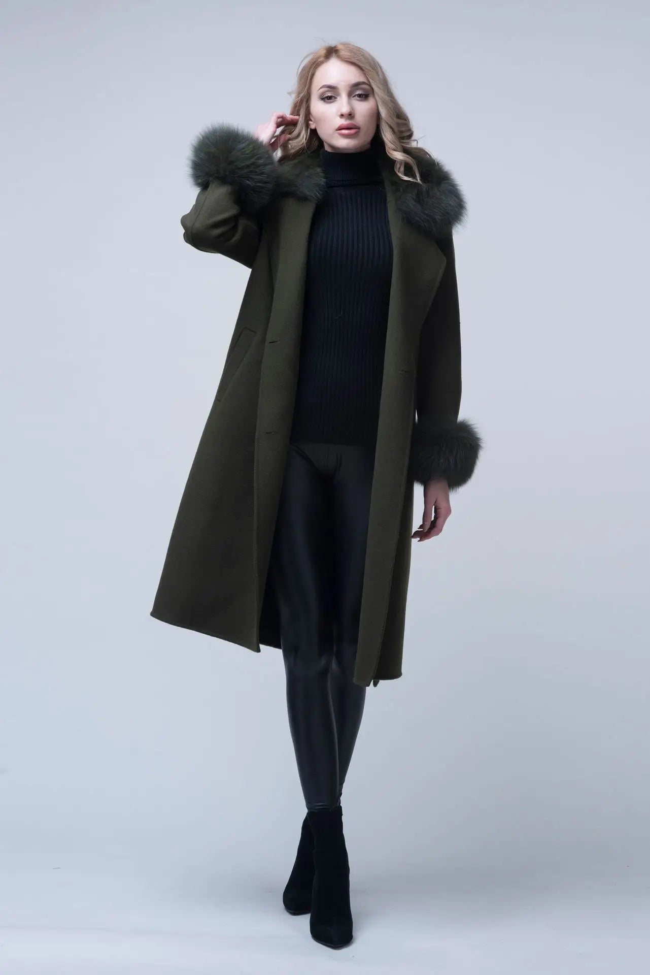 Fox Fur Detach Collar And Cuffs Wool Coats