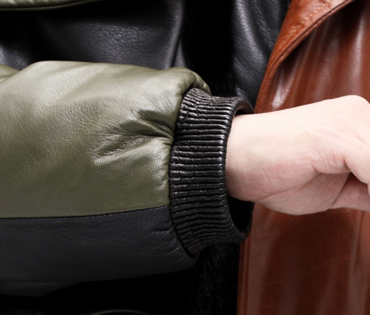 Genuine Leather Down Real Fur Big Pockets Mix Coat