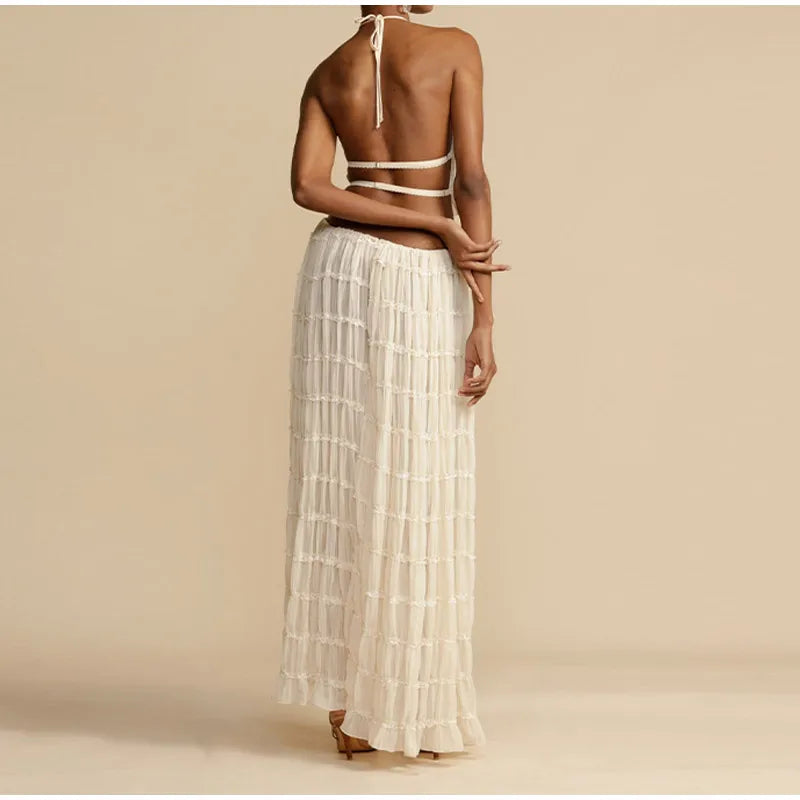 Halter Backless Crop & Maxi Skirts Set