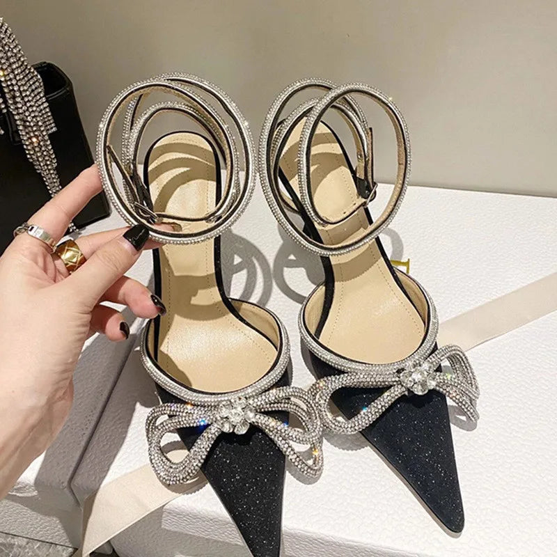 Crystal Ankle Strap Rhinestones Bowknot High Heels