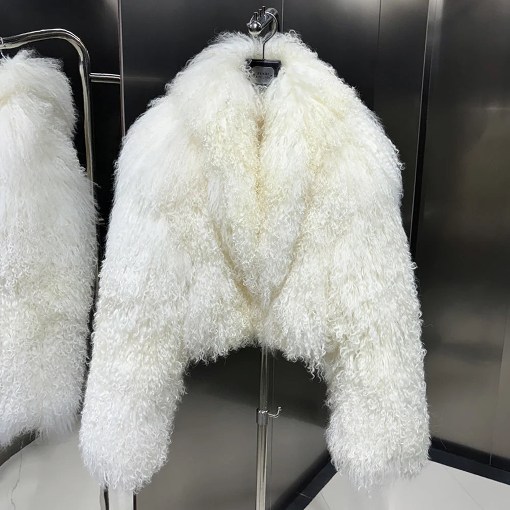 Cropped Real Mongolian Sheep Fur Coats