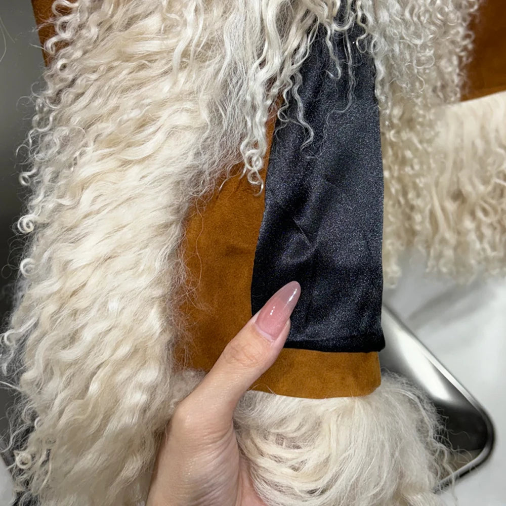 Genuine Suede Leather X-Long Coat Real Fur Collar Cuffs