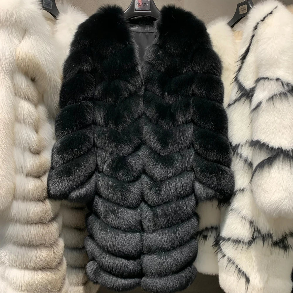 Long Pattern Natural Real Fox Fur Coats
