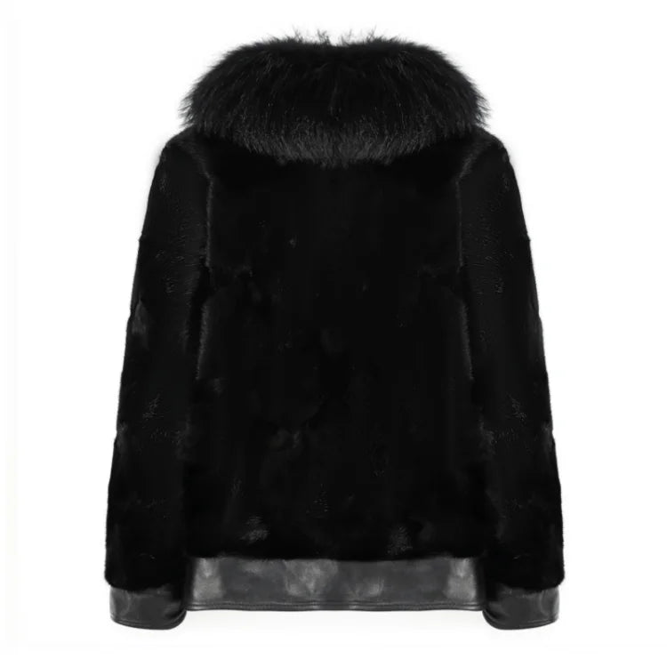 Real Mink Fur Coat Genuine Leather Real Fur Collar