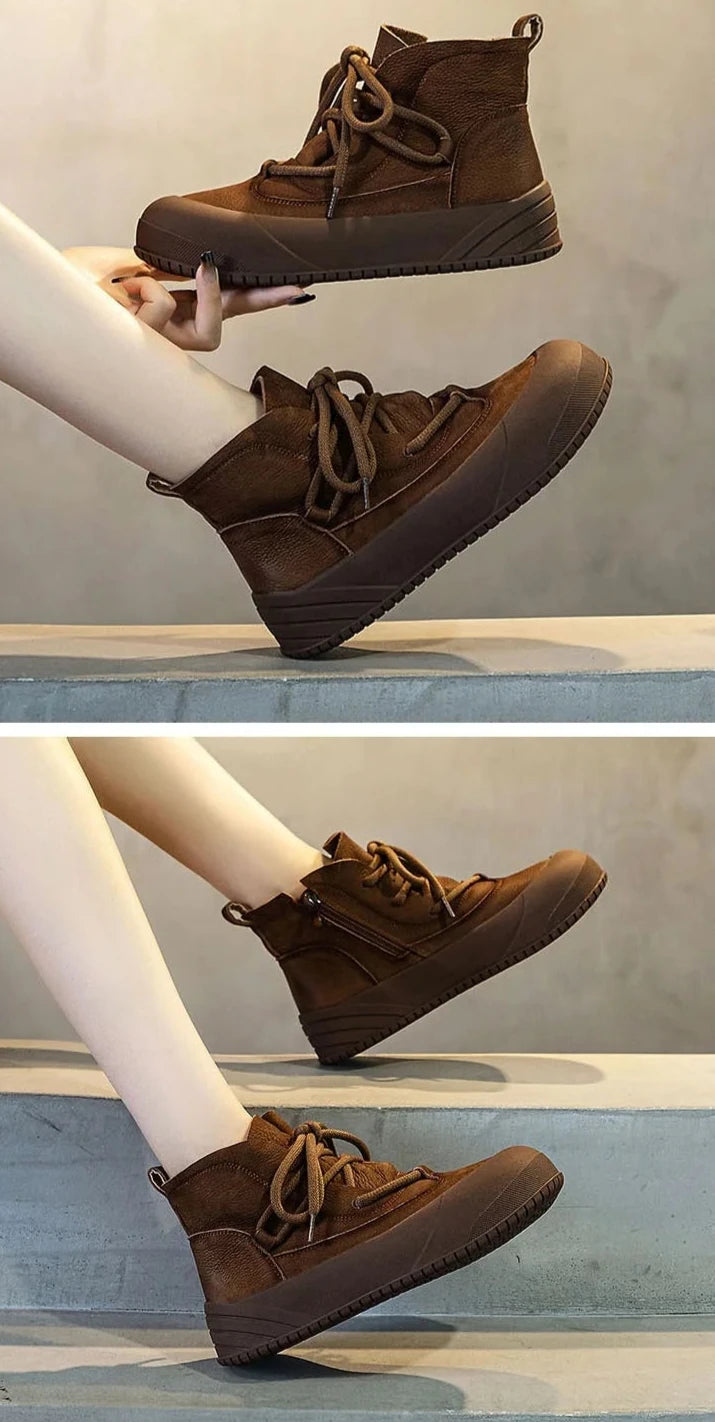 Genuine Leather Ankle Boots Lace