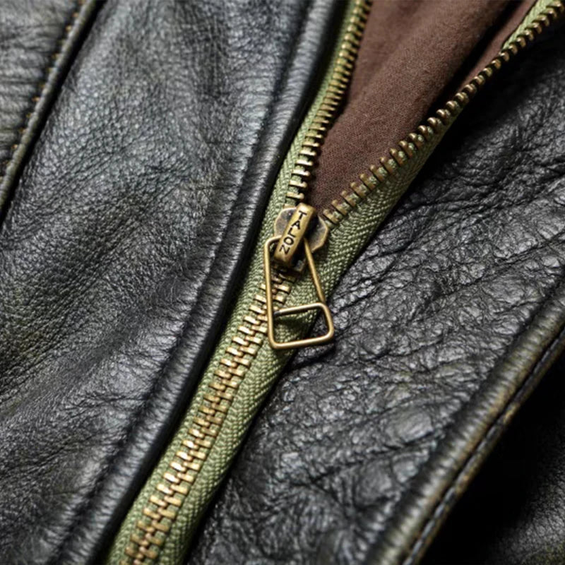 Green Genuine Leather Flight Jacket