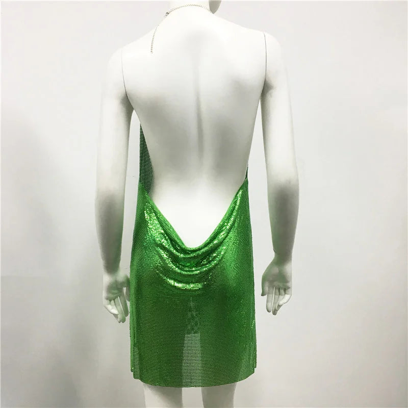 Metal See Through Backless Mini Dresses