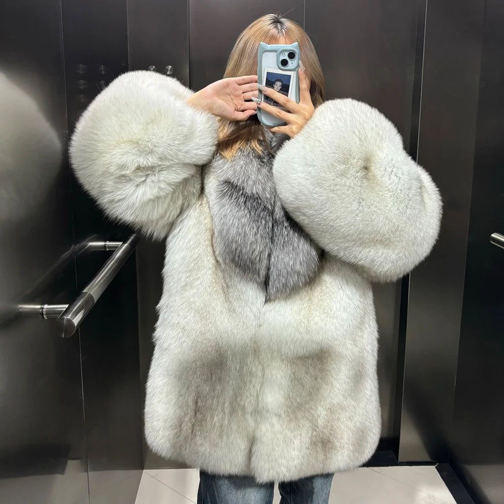 Thick Long Collar Real Fox Fur Coats