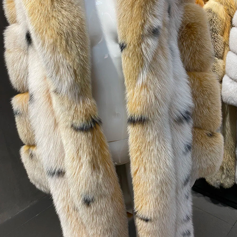 Luxury Polka Dot Long Real Fur Coats