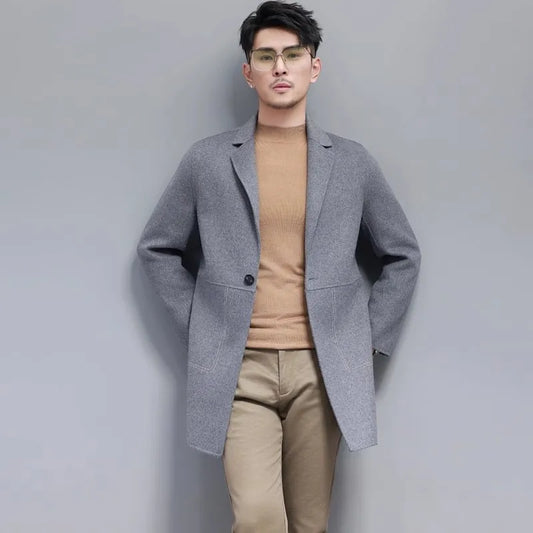 One Button Mid Long Blazer Wool Coat