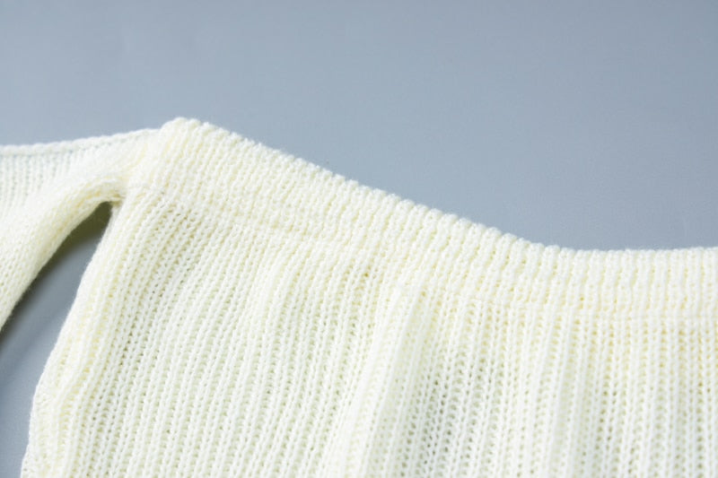 Knitted Tassel Long Sleeve Off Shoulders Maxi Dress
