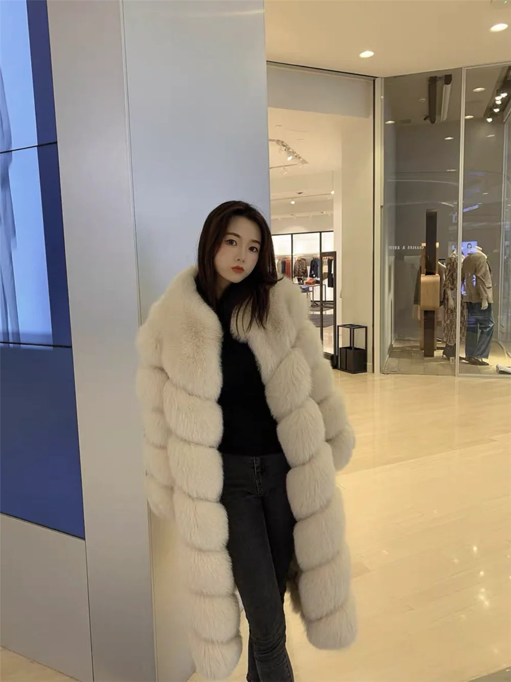 Pattern Long Real Fox Fur Coats