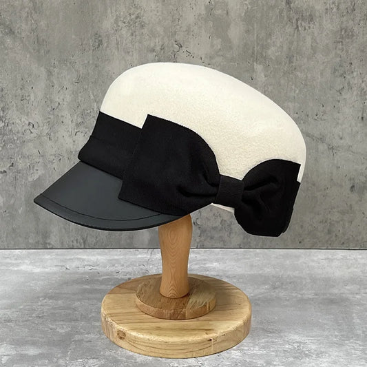 Elegant Bow Wool Equestrian Hat Vintage Style