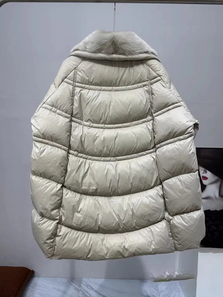 Goose Down Real Mink Fur Collar Puffer Coats