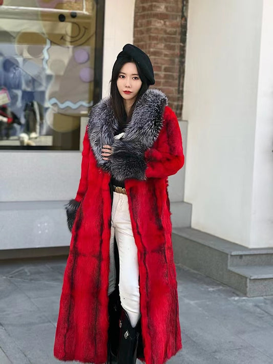 Real Fur Coats With Fox Lapel Collar & Cuffs