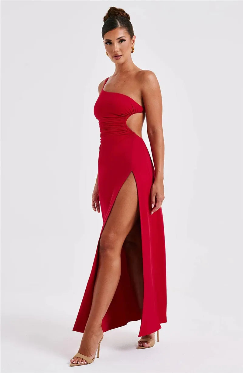 One Shoulder Side Slit Long Dresses