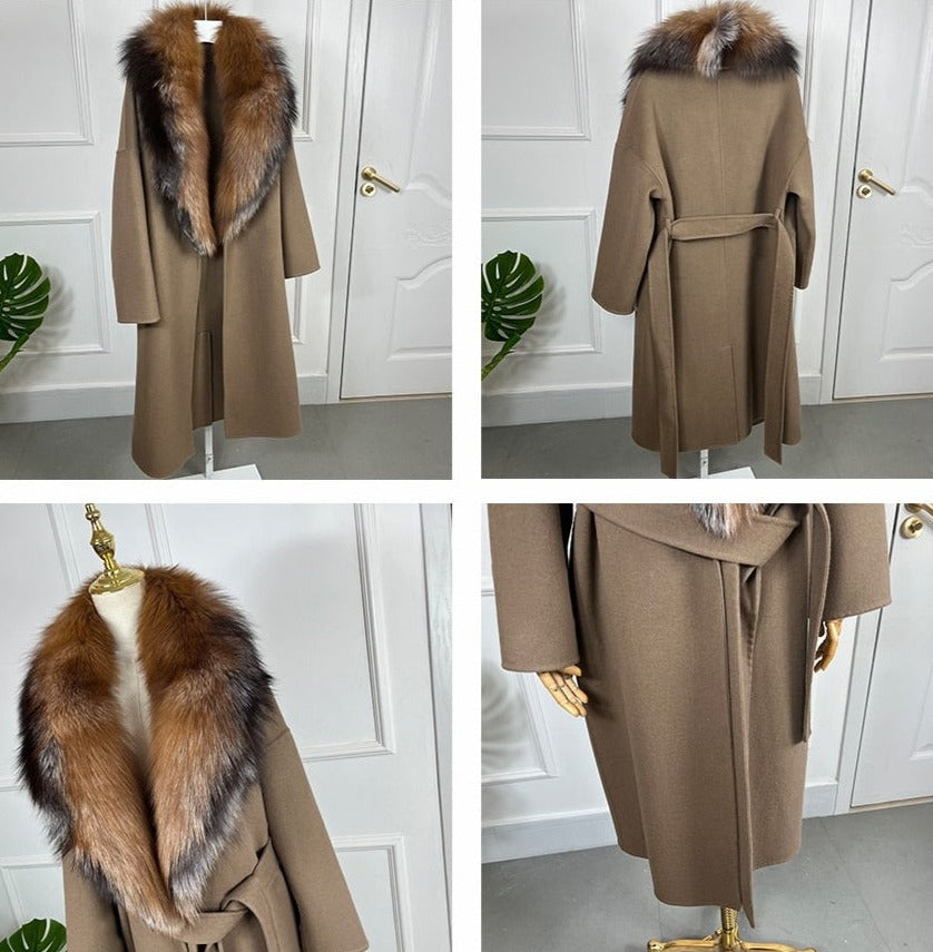 Long Cashmere Big Real Fur Collar