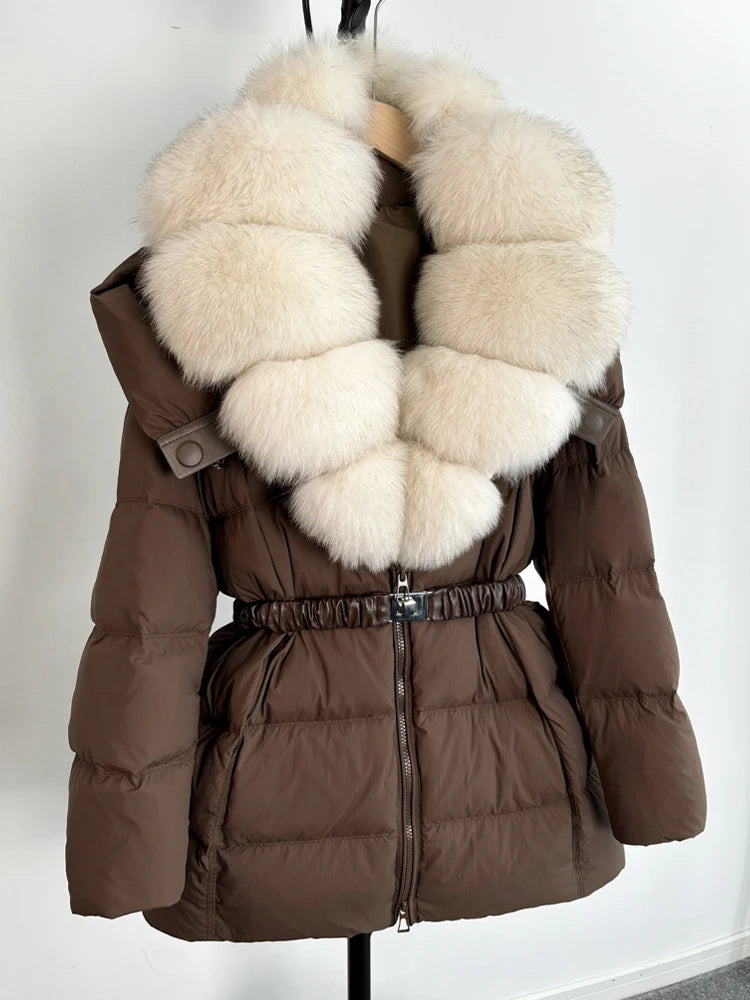 Real Fur Hood Mid Length Puffer Coats