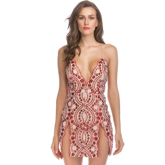 Vintage Style Sequin Backless Mini Dresses