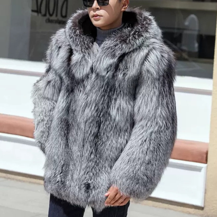 Real Sliver Fur Coat Hooded