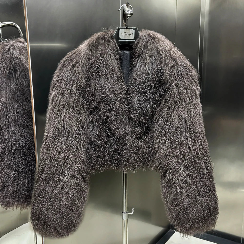 Cropped Real Mongolian Sheep Fur Coats