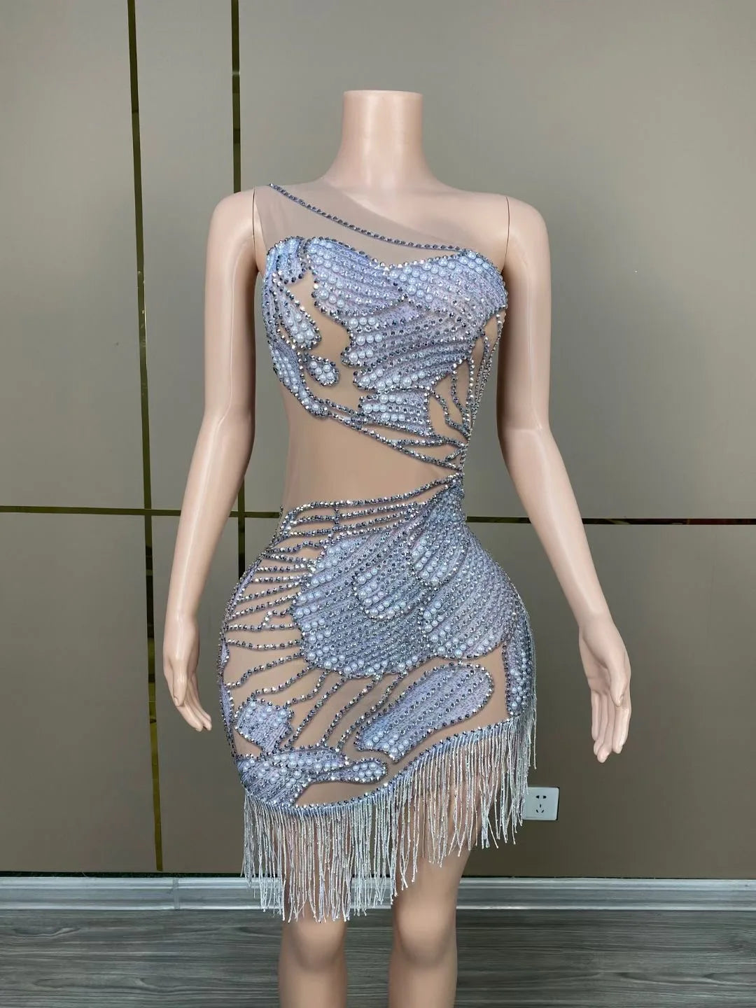 Rhinestones Tassels Sleeveless Mini Dress