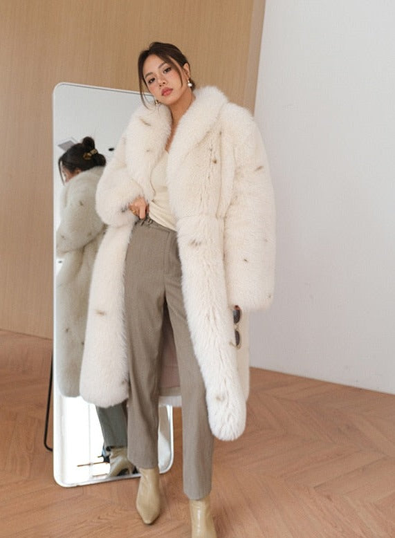 Luxury Polka Dot Real Fox Fur Long Coats