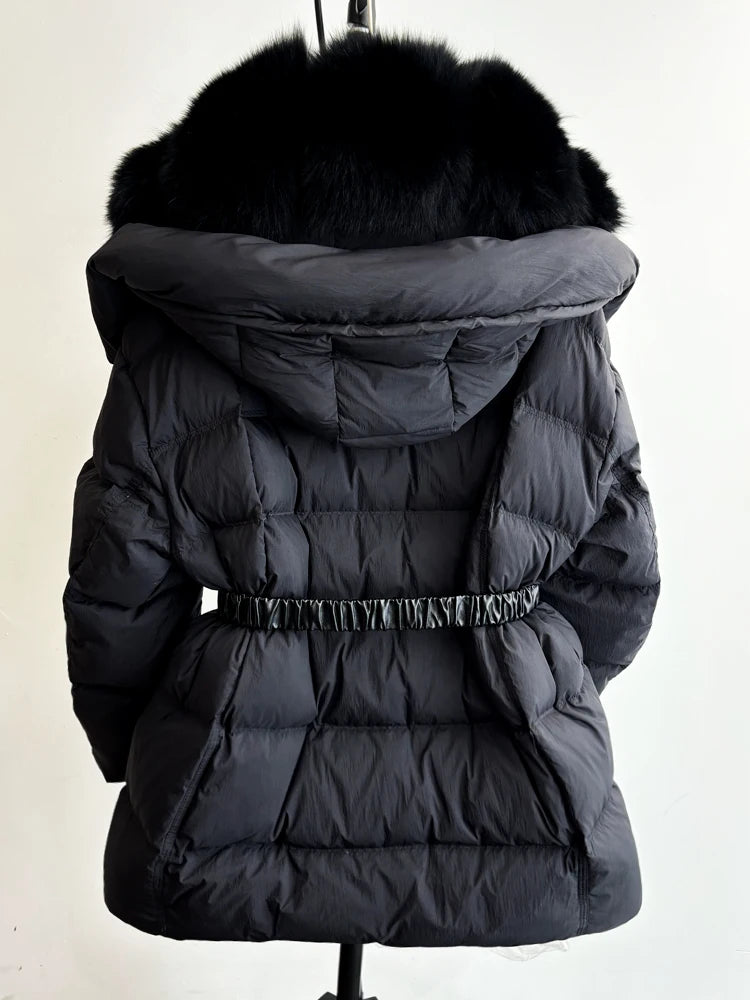 Real Fur Hood Mid Length Puffer Coats