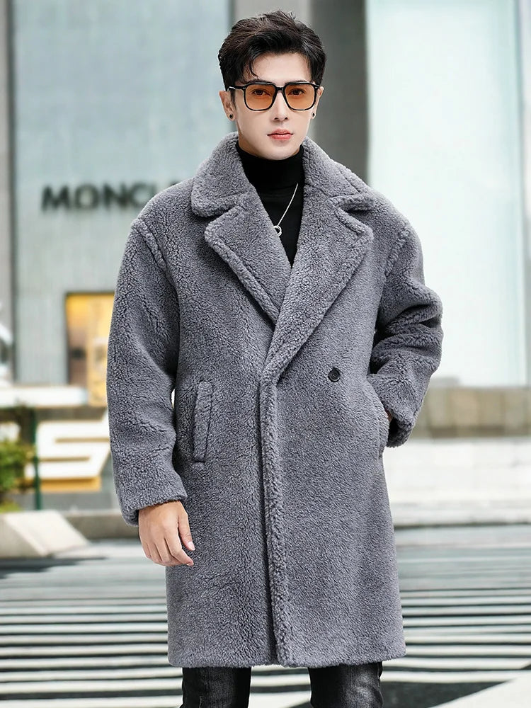 Cashmere Shearling Fur Long Wool Coat